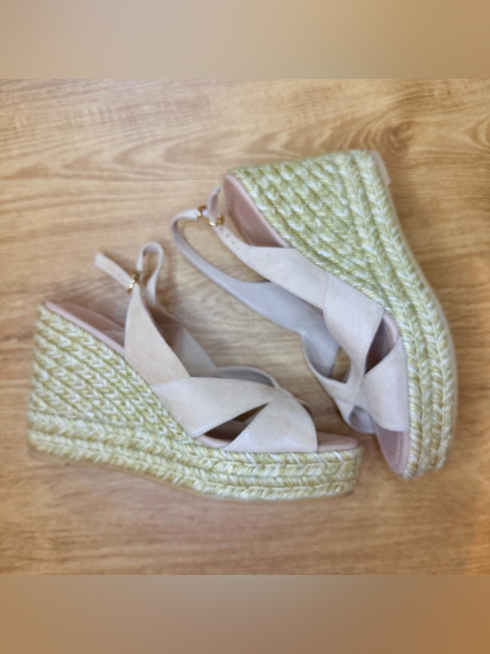 Stuart Weitzman Adobe Nude Espadrille Wedge Sandals Size 9 - Picture 4 of 13